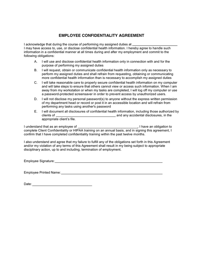 hipaa confidentiality agreement template 27 images of hipaa 