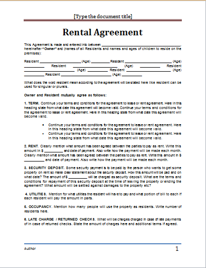rental agreement word template Akba.katadhin.co