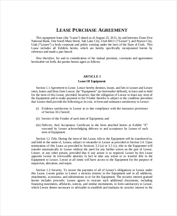 Lease Purchase Agreement 9+ Free PDF, Word Documents Download 