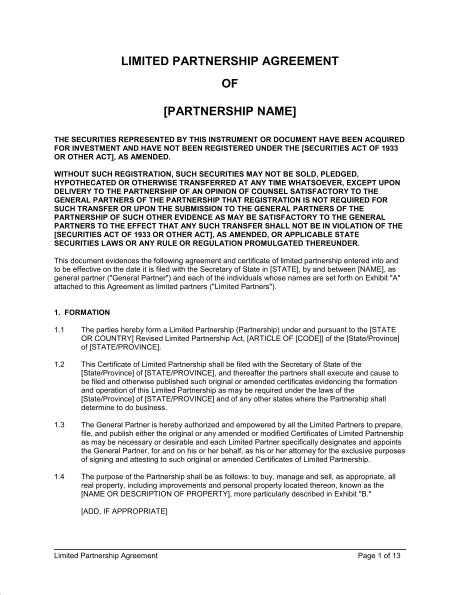 Limited Partnership Agreement Template & Sample Form | Biztree.com