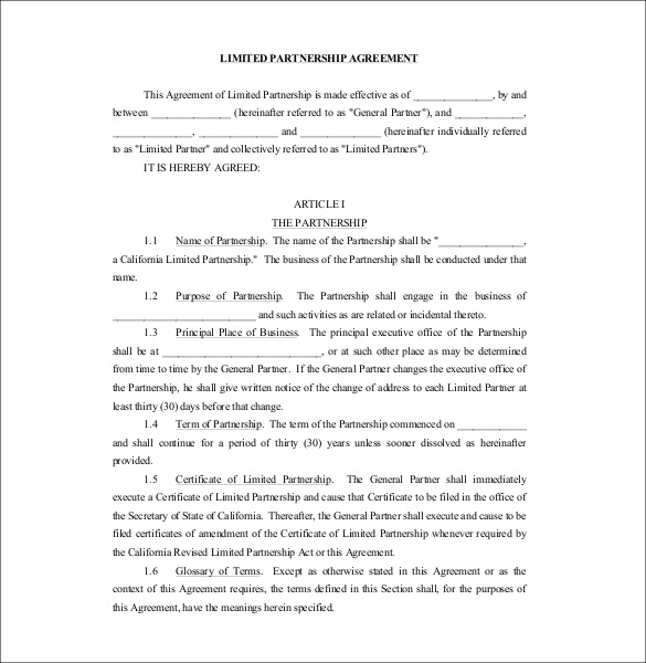 investment limited partnership agreement template partnership 