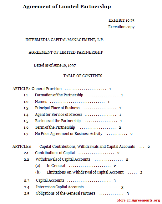 lp agreement template agreement of limited partnership sample 