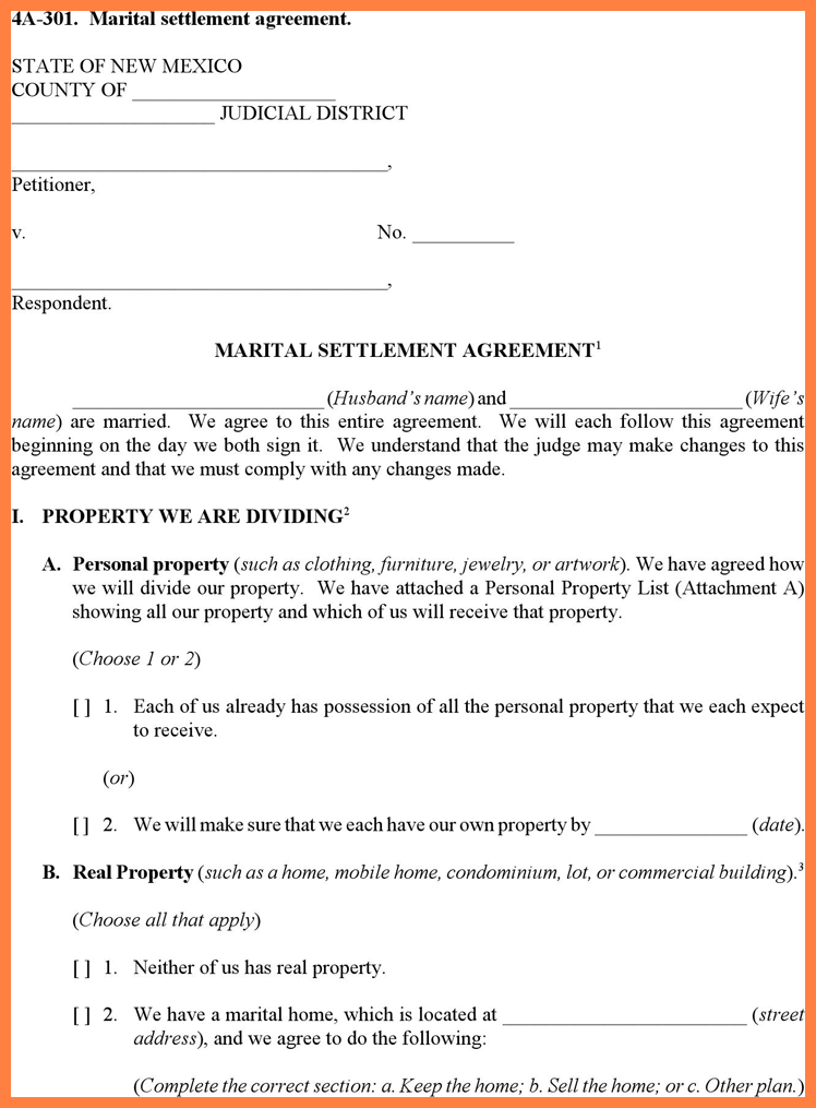 marital settlement agreement template divorce agreement samples 