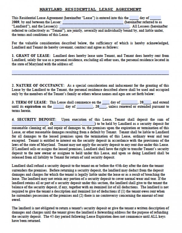 Free Maryland Residential Lease Agreement | PDF | Word (.doc)