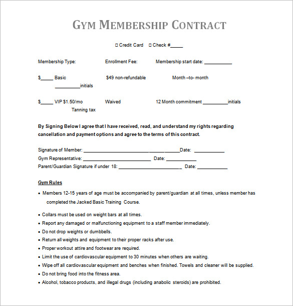 fitness membership agreement template gym contract template 14 