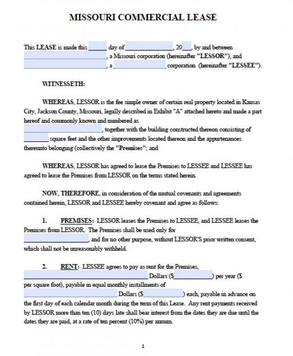 Free Missouri Commercial Lease Agreement | PDF | Word (.doc)