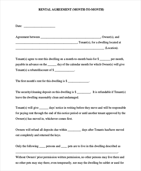 rental agreement template month to month 10 month to month rental 