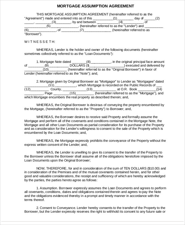 mortgage agreement template assumption agreement templates 9 free 