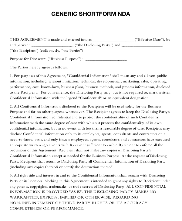 free non disclosure agreement template for california standard non 