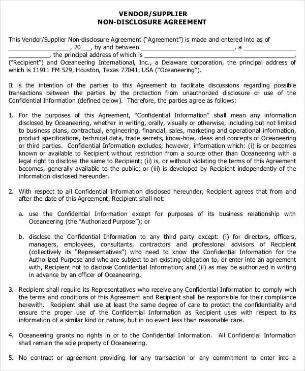 nda agreement template pdf standard non disclosure agreement form 