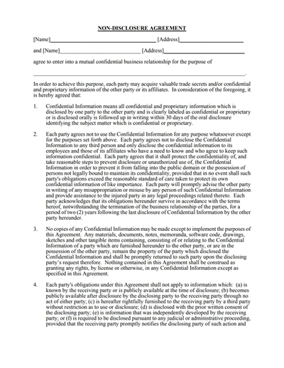 Non Disclosure Agreement Free Download, Edit, Fill PDF Template 