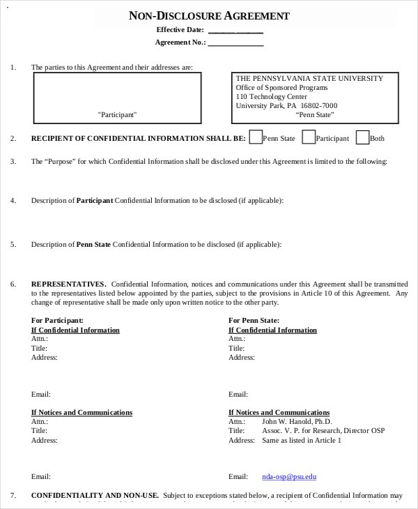 non disclosure agreement template doc standard non disclosure 
