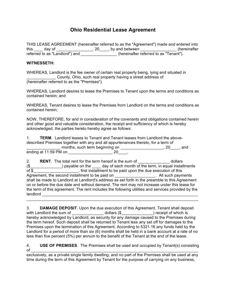 Free Ohio Rental Lease Agreements | Residential & Commercial PDF 