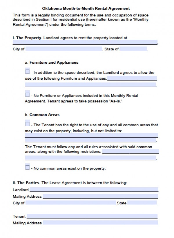 Free Oklahoma Month to Month Lease Agreement | PDF | Word (.doc)