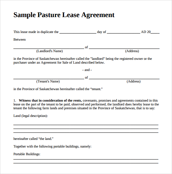 Pasture Lease Agreement Fill Online, Printable, Fillable, Blank 