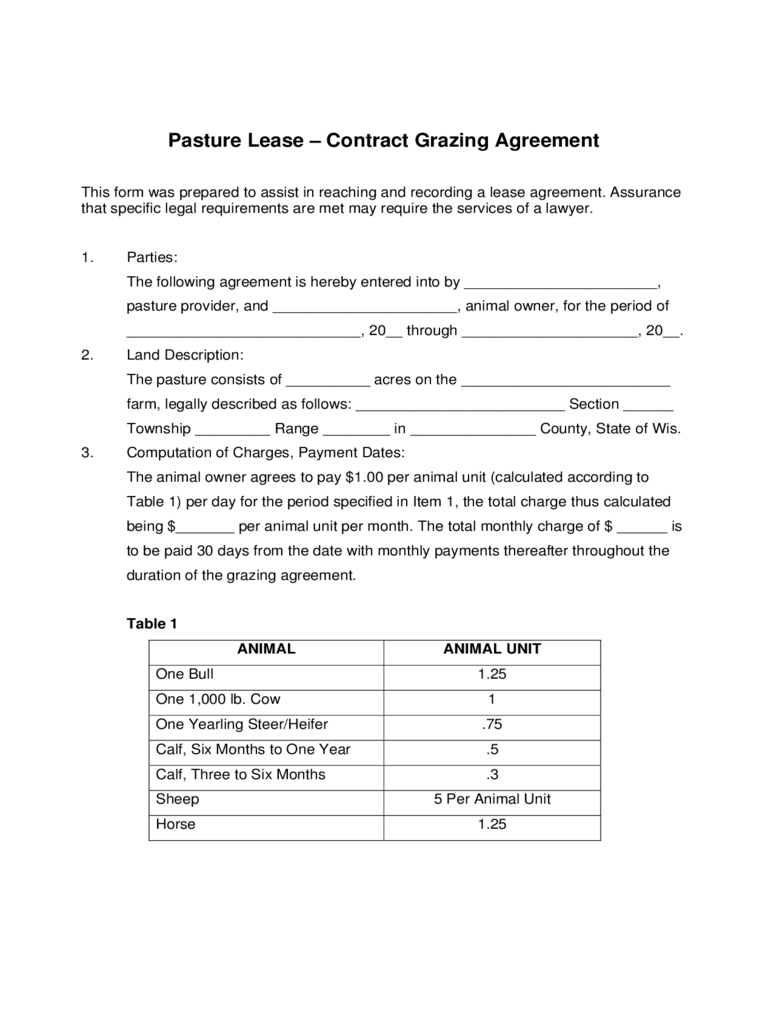 grazing lease agreement template writing a pasture lease contract 