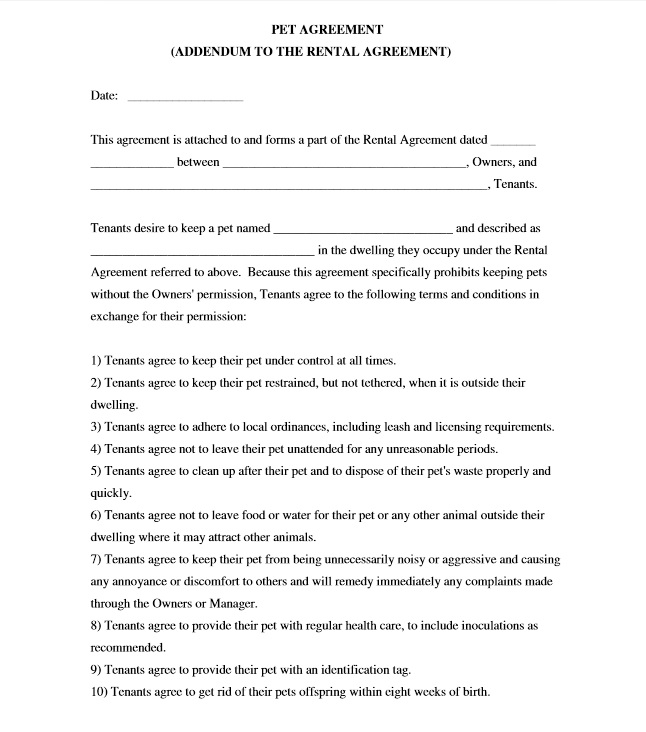 addendum lease agreement template