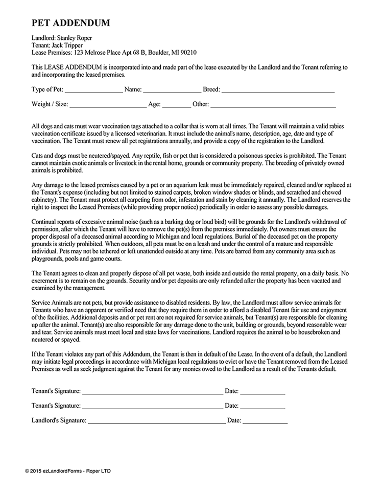 pool addendum for rental agreement pet addendum ez landlord forms 