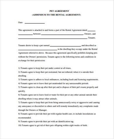 Sample Pet Agreement Forms 9+ Free Documents in PDF