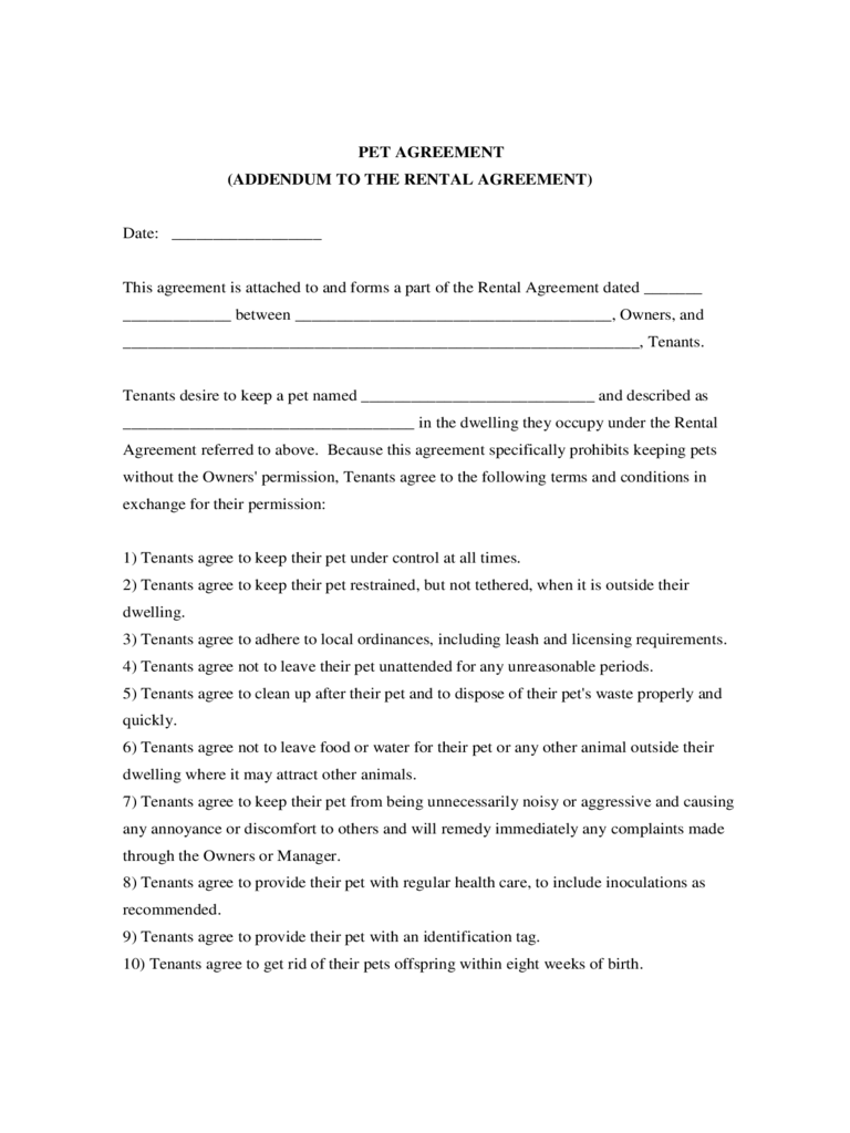 Agreement: Template Pet Agreement Form. Pet Agreement Form