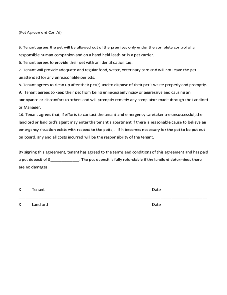 Sample Pet Agreement between Tenant and Landlord/Manager Free Download