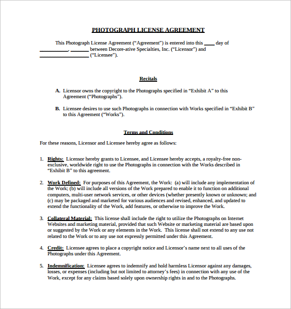photograph license agreement template photography license 