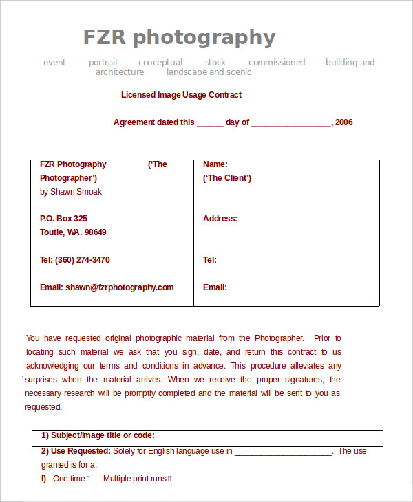 photo usage agreement template photography contract example 11 