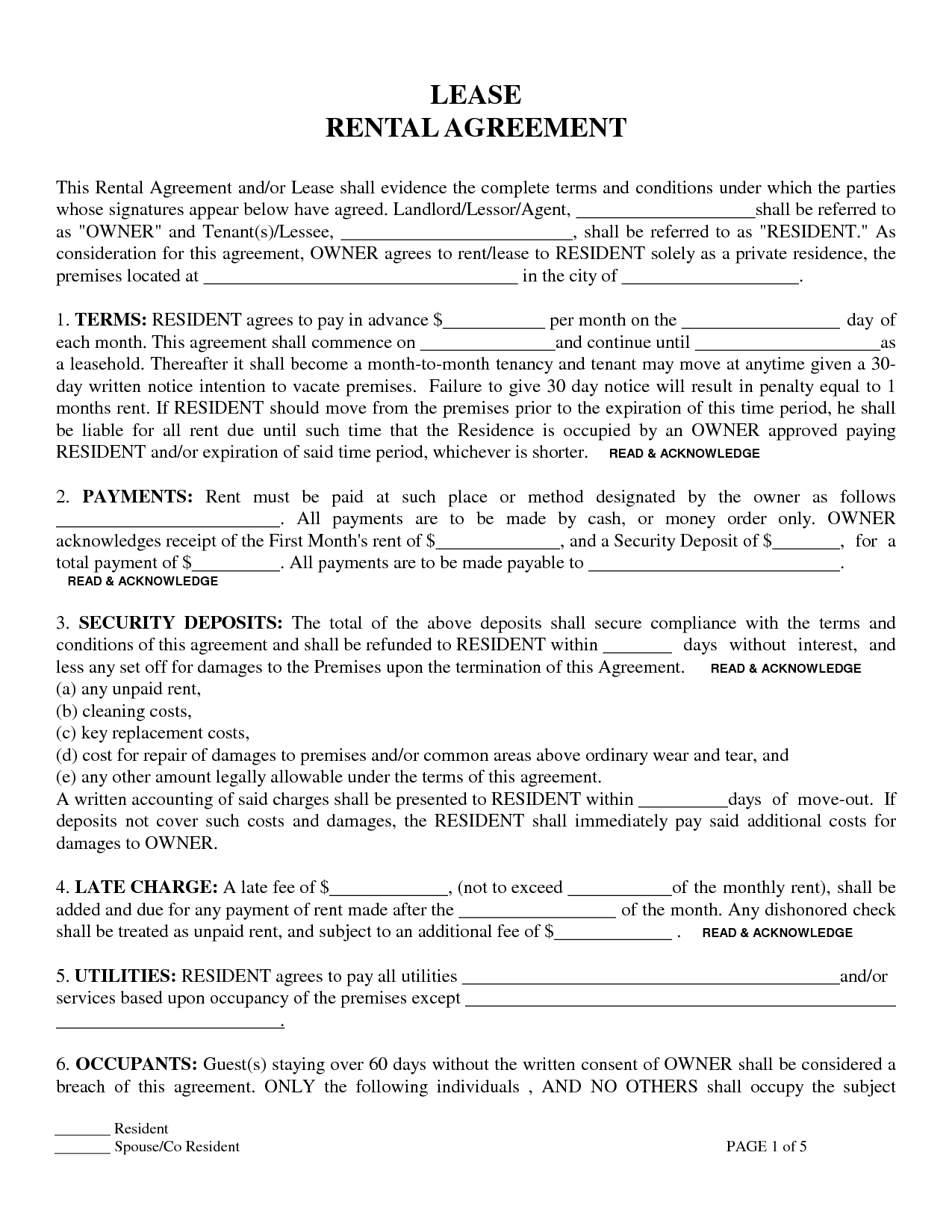 Free Printable Residential Lease Agreement | Residential Lease 