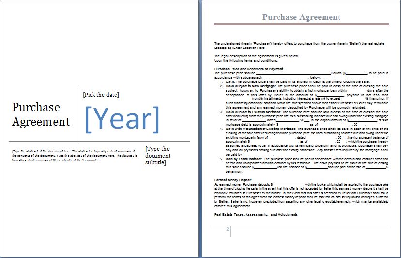 purchase agreement template word ms word purchase agreement form 