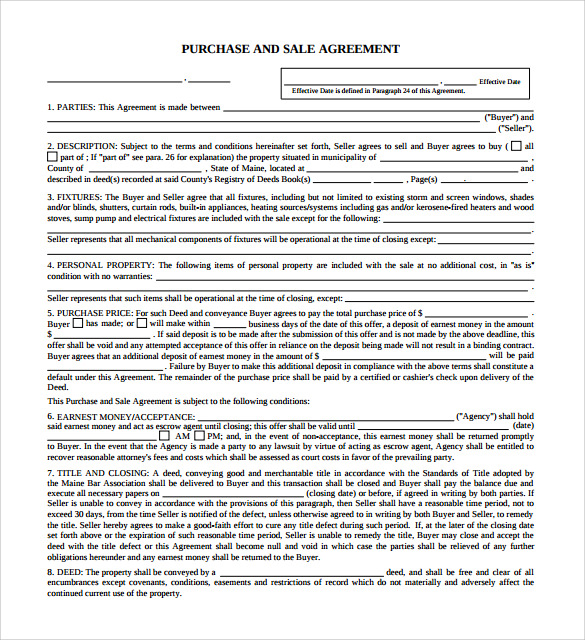 Bill Of Sale Form Maine Purchase And Sale Agreement Form Templates 