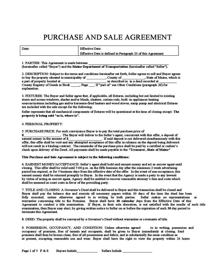 maine purchase and sale agreement template purchase and sale 