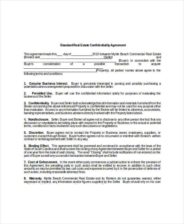 9+ Real Estate Confidentiality Agreement Templates – Free Sample 