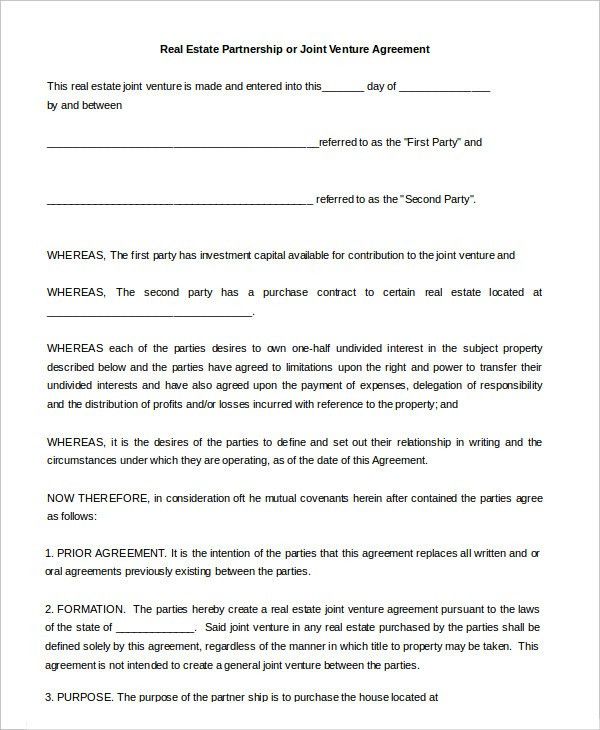 real estate partnership agreement template simple investment 