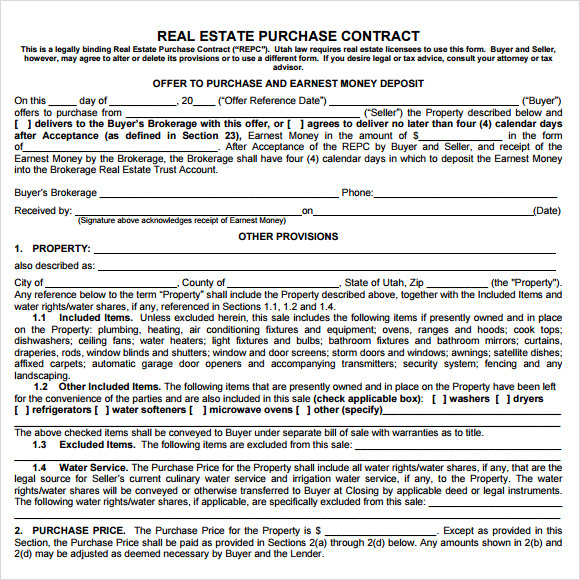 Free Home Purchase Agreement Template Real Estate Buy Sell 