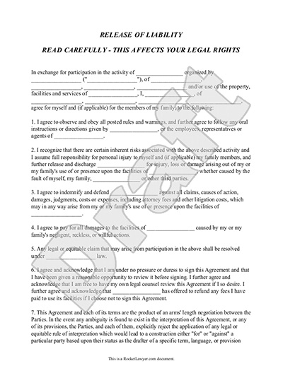 release and waiver of liability agreement template liability 