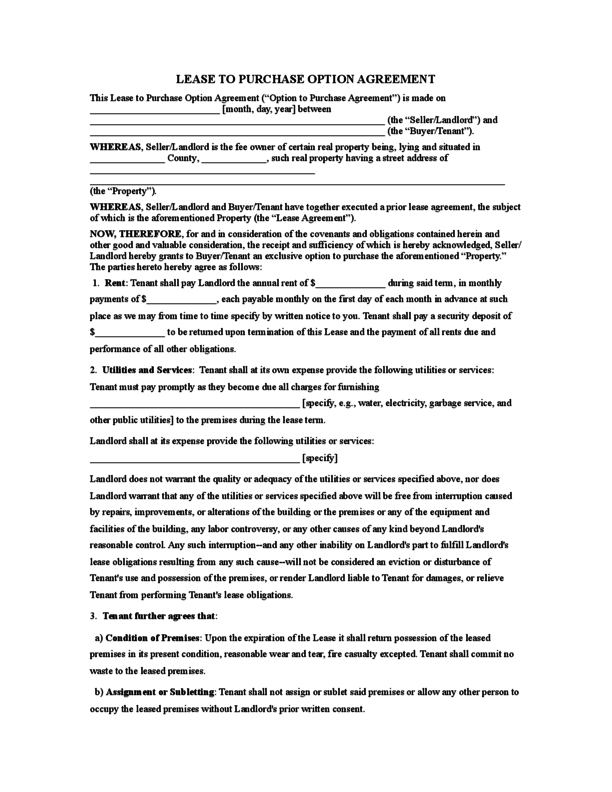 rent to own lease agreement template free rent to own contract 