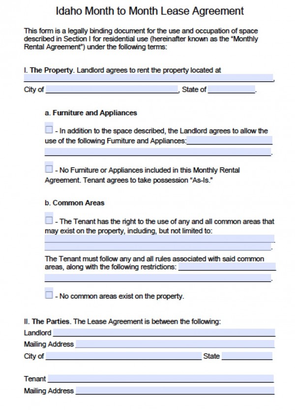 Free Idaho Month to Month Rental Agreement | PDF | Word (.doc)