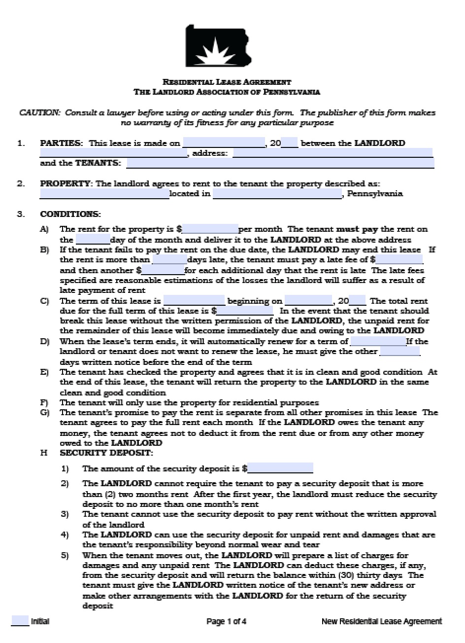 Free Pennsylvania Residential Lease Agreement | PDF | Word (.doc)