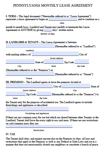 month to month lease agreement template free pennsylvania monthly 