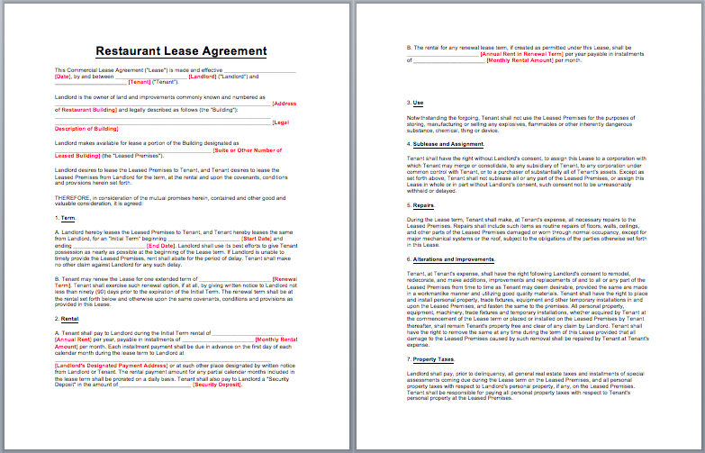 Restaurant Lease Agreement Template | business templates 
