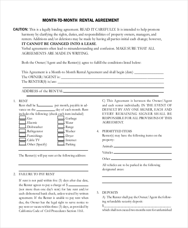Month To Month Room Rental Agreement Template | charlotte clergy 