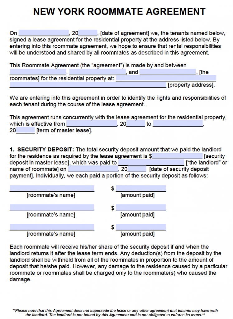 roommate agreement nyc template roommate agreementcontract create 