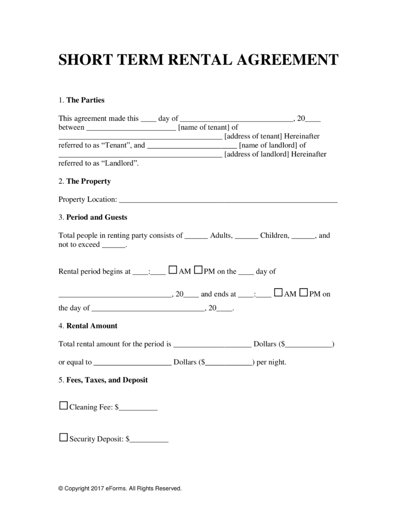 Free Vacation (Short Term) Rental Lease Agreement Word | PDF 