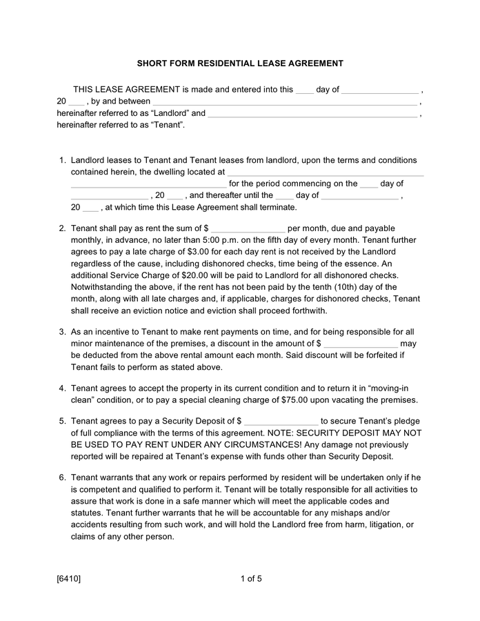Short Lease Agreement Template Residential Lease Agreement Short 