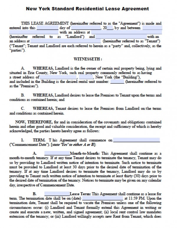 Free New York Residential Lease Agreement | PDF | Word (.doc)