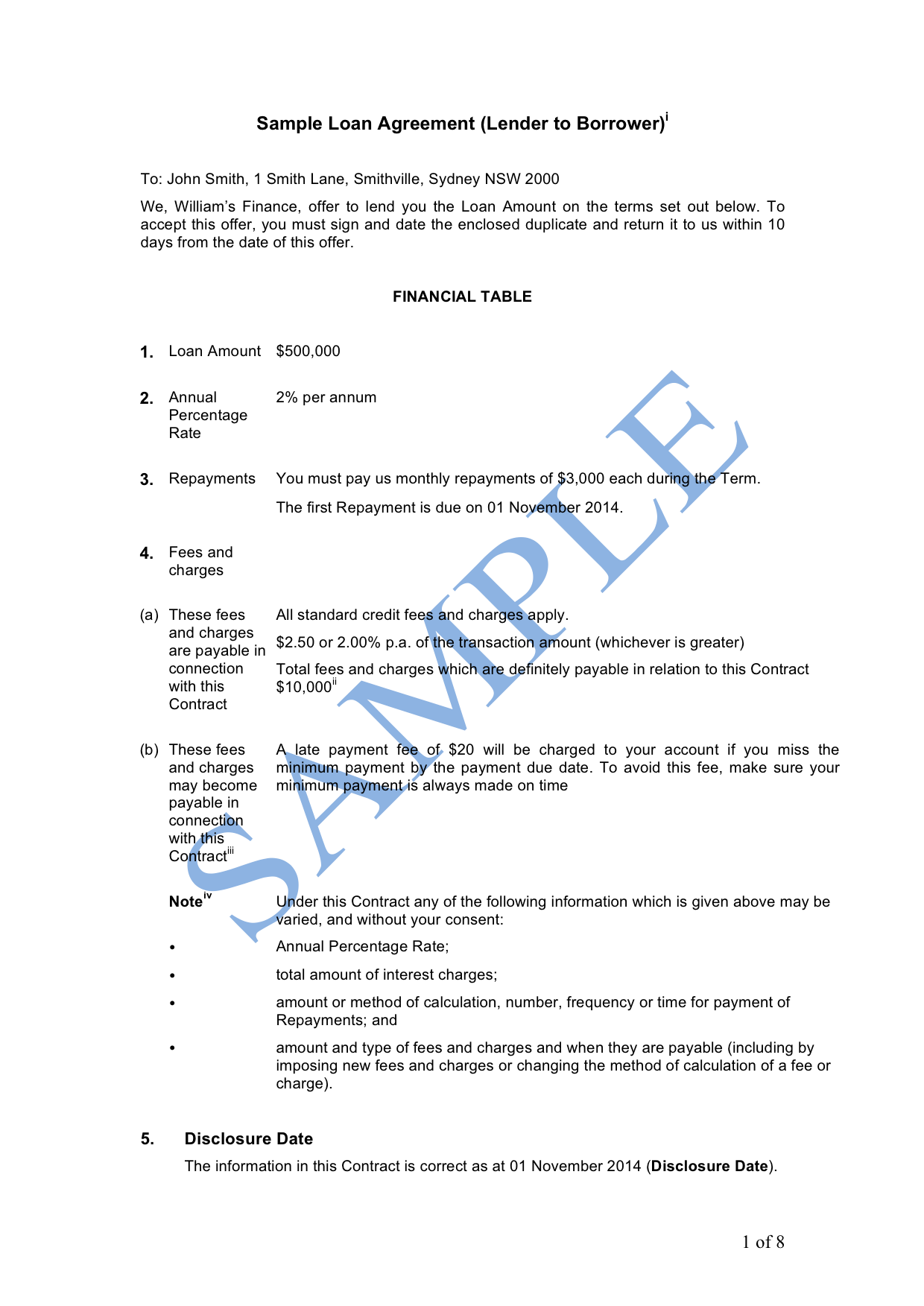 Loan Agreement (Lender to Borrower) Sample LawPath
