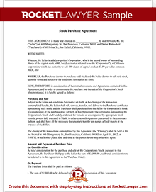 Stock Purchase Agreement Template Sample Agreement | Rocket Lawyer