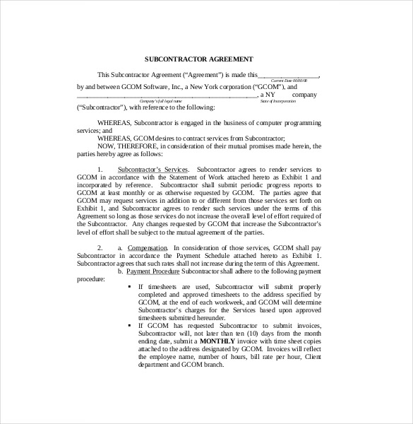 free subcontractor agreement template free subcontractor agreement 