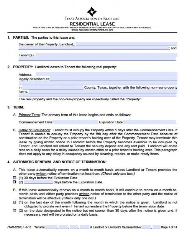 Free Texas Residential Lease Agreement | PDF | Word (.doc)