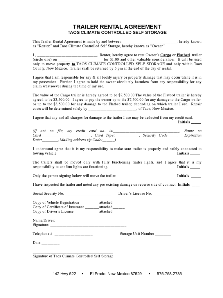 Trailer Rental Agreement 6 Free Templates in PDF, Word, Excel 